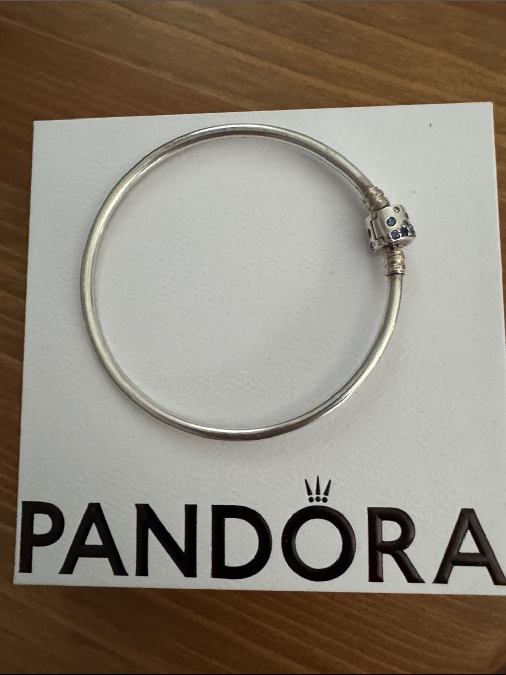 Pandora Sterling Silver Bangle Bracelet with Blue Accent Clasp